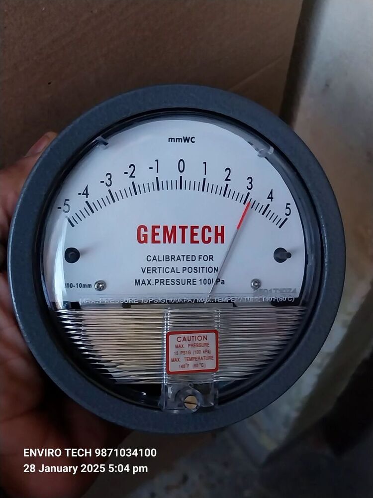 Gemtech Differential Pressure Gauge For Hvac Systems - Accuracy: A 2% (-Ha Model A 1) Of Fs (A 3% (-Ha A 1.5%) On -0