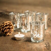 Silver Glass Candle Votive Holders - Glass Art Ware, 100% Handmade Craftsmanship | Lightweight, Luxurious Design, Perfect Shape, Ce & Ul Certified