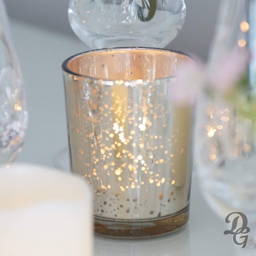 Silver Glass Candle Votive Holders - Glass Art Ware, 100% Handmade Craftsmanship | Lightweight, Luxurious Design, Perfect Shape, Ce & Ul Certified