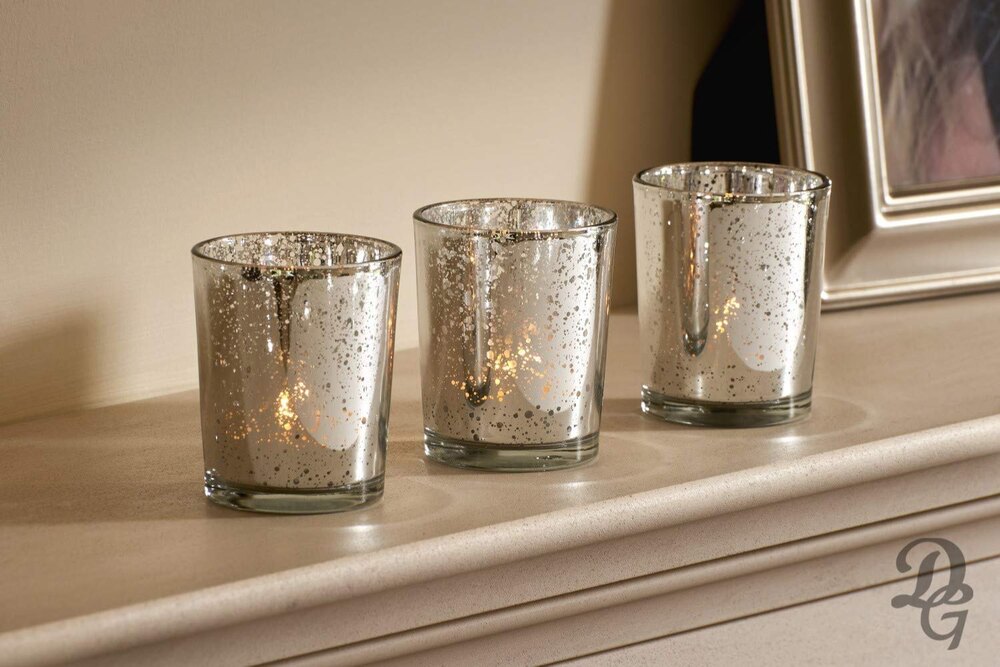 Silver Glass Candle Votive Holders - Glass Art Ware, 100% Handmade Craftsmanship | Lightweight, Luxurious Design, Perfect Shape, Ce & Ul Certified