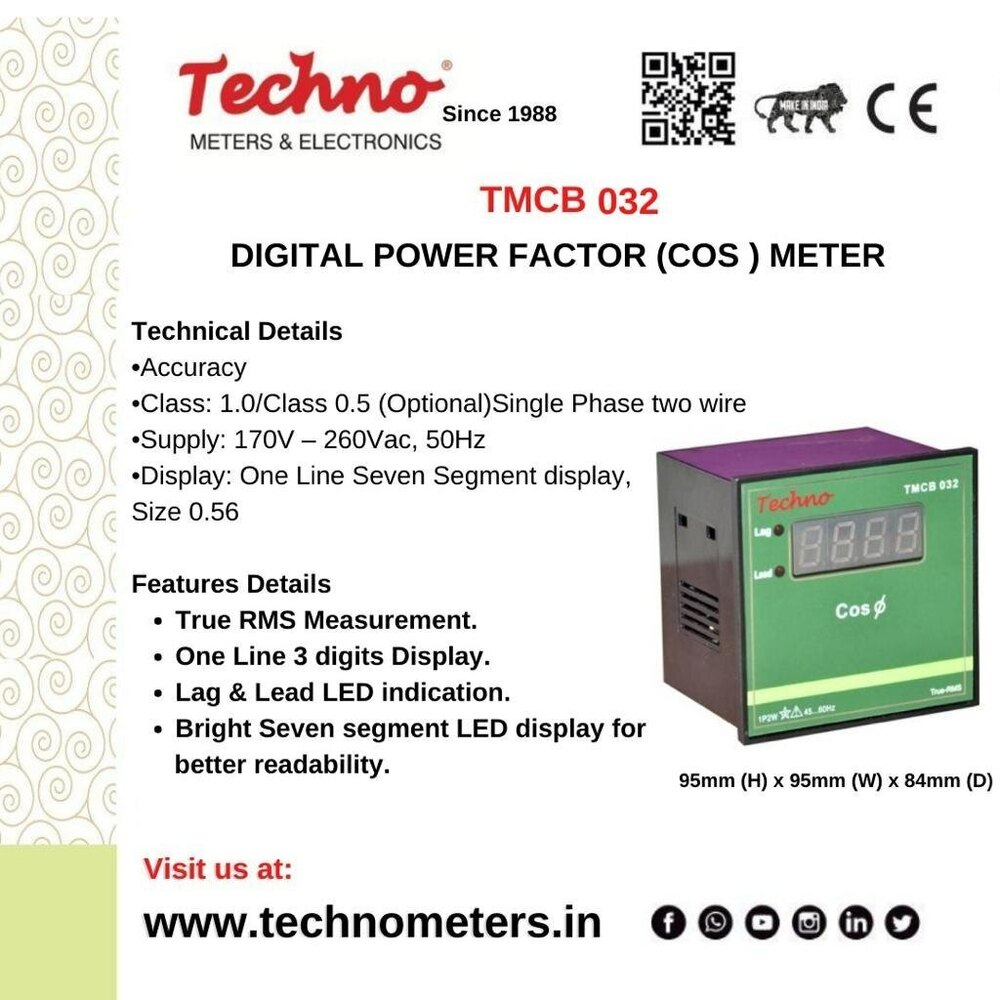 Techno Single Digital Power Factor Energy Meter
