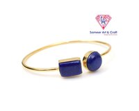 Natural Lapis Lazuli Gemstone With 18K Gold Plated Handmade Adjustable Bangle