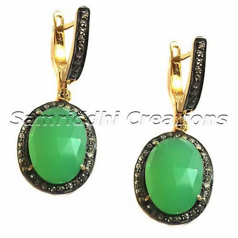 Crysoprase Diamond Earring