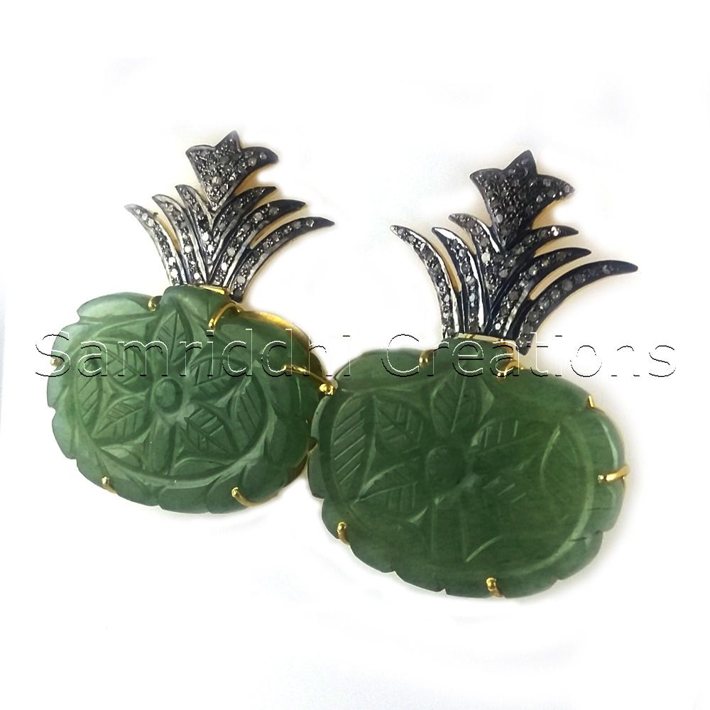 Carved Gemstone Diamond Earring