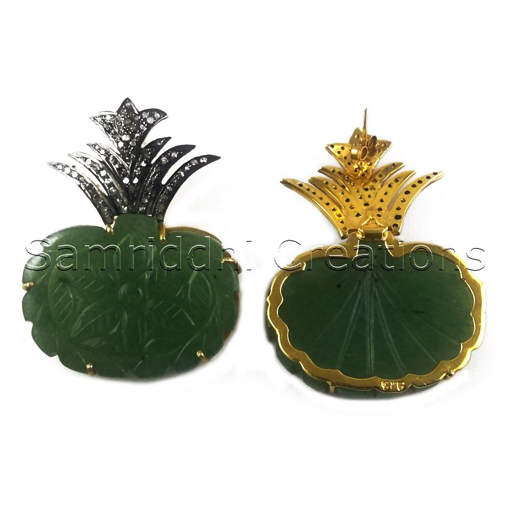 Carved Gemstone Diamond Earring - Color: Green