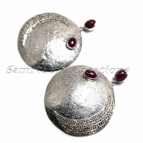 Silver Ruby Diamond Earring