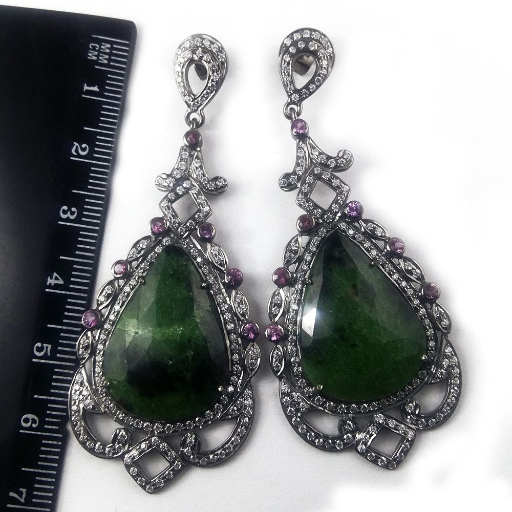 Diamond Emerald Earrings - Finish: Coated