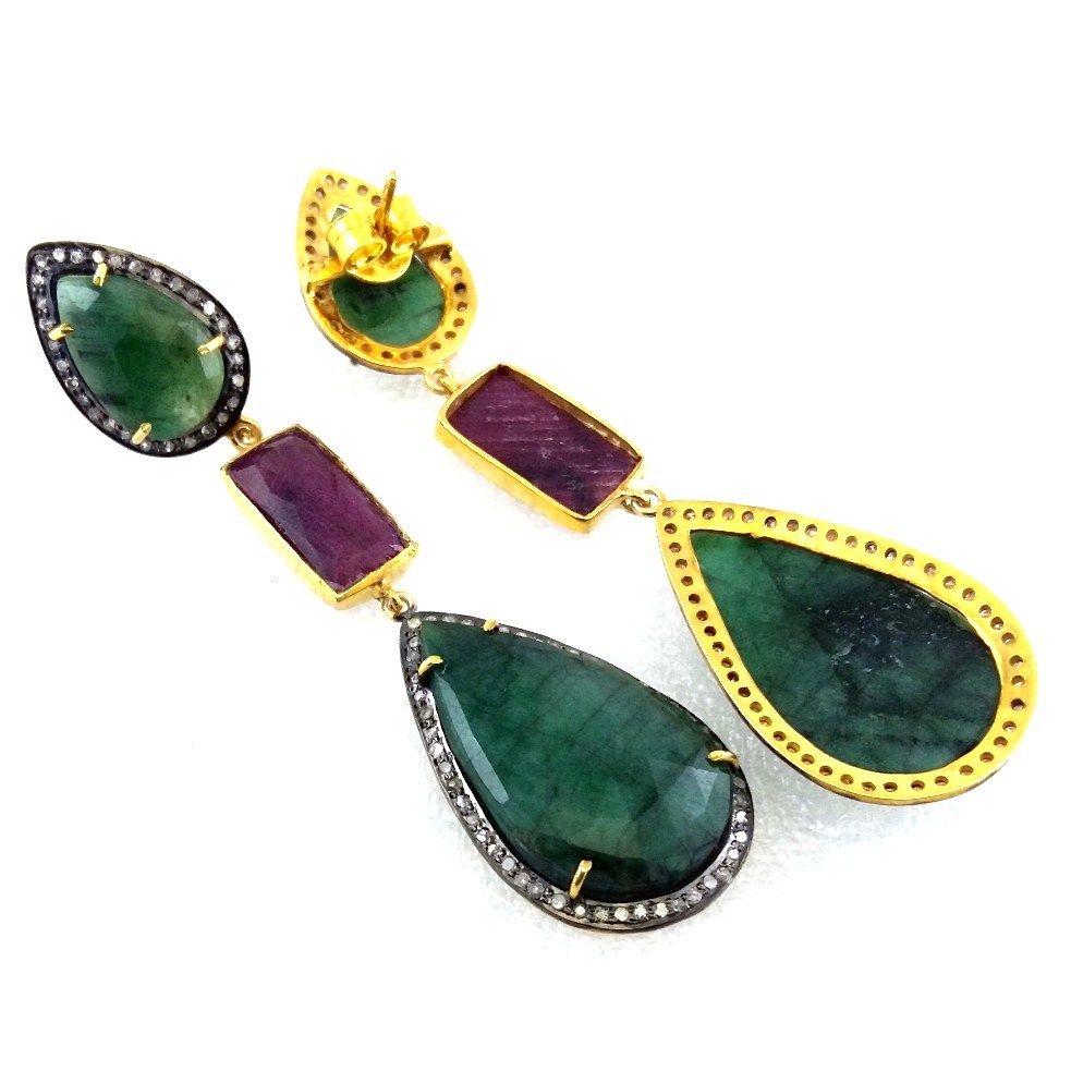 Emerald Ruby Diamond Earring - Color: Multicolor
