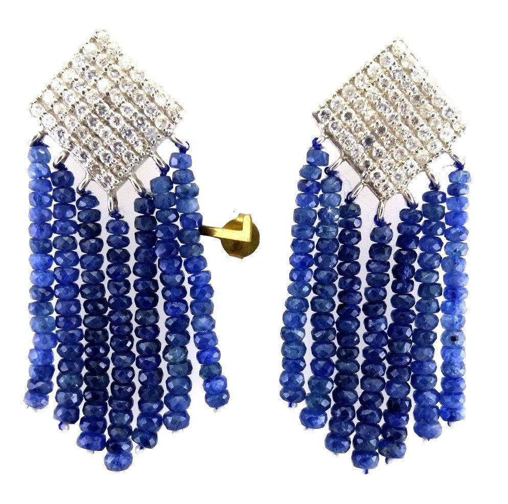 925 Sterling Silver Sapphire Diamond Earrings