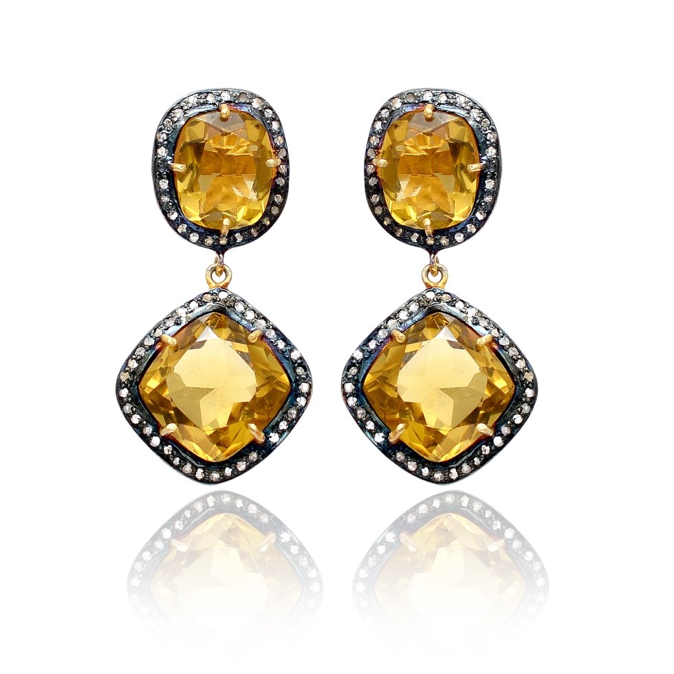 High Quality Citrine and Diamond Dangler Earrings