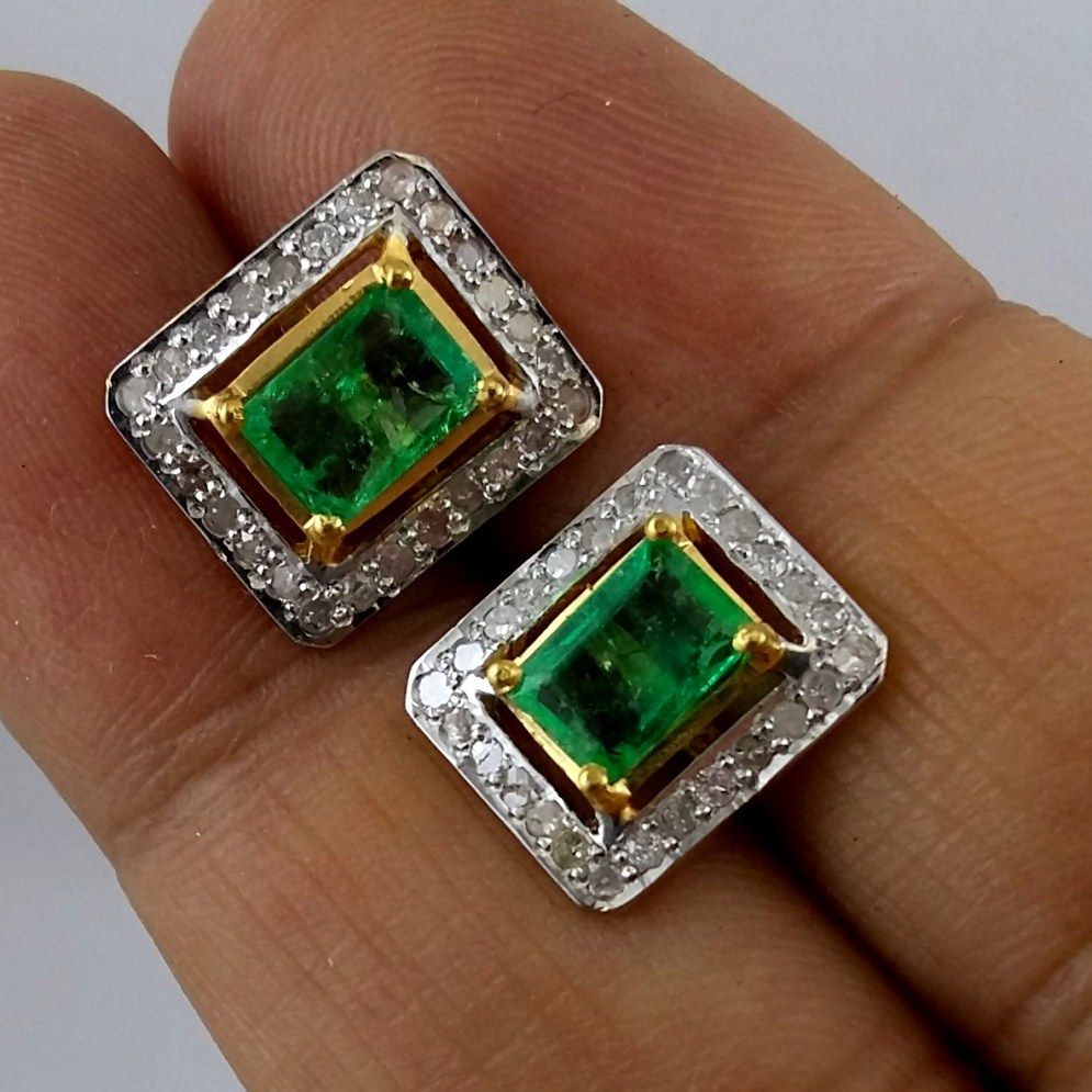 Emerald Diamond Ear Studs