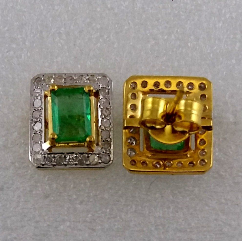 Emerald Diamond Ear Studs