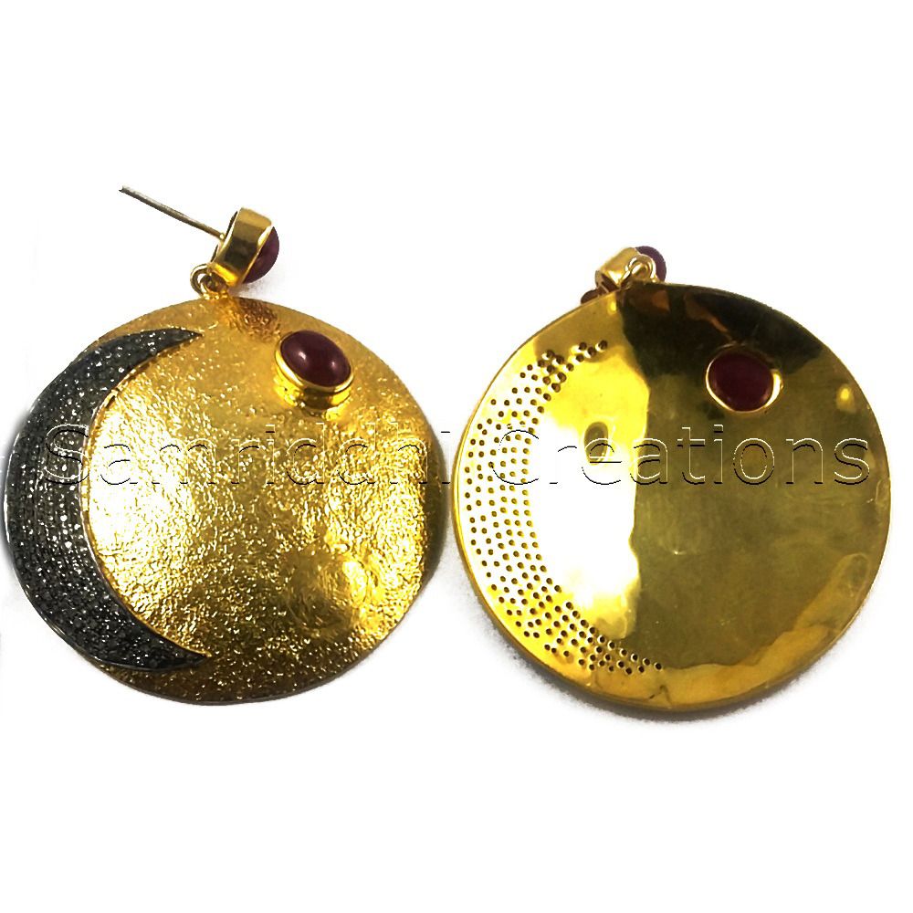 Crescent Ruby Sterling Silver Diamond Earring - Color: Golden