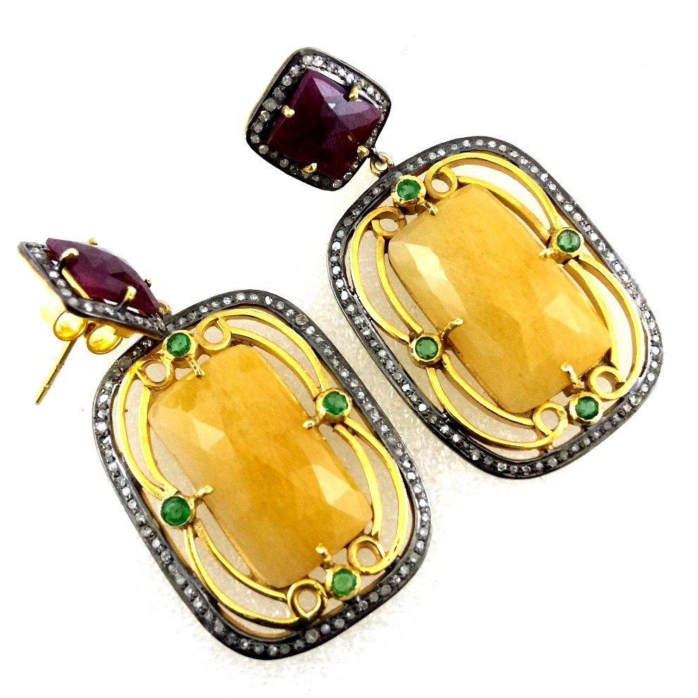Yellow Sapphire and Ruby Diamond Earrings