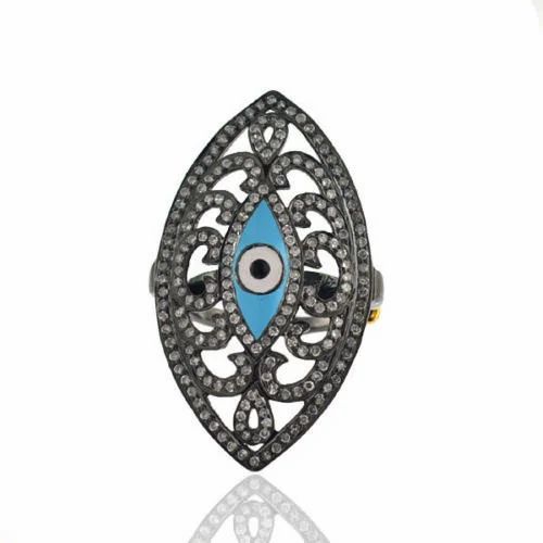 Evil Eye Diamond Silver Ring