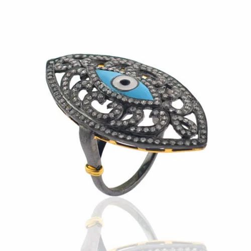 Evil Eye Diamond Silver Ring