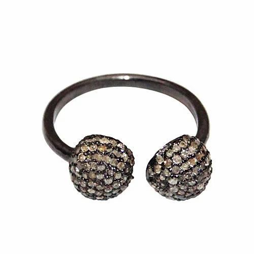 Ball Diamond Silver Ring - Finish: Coated