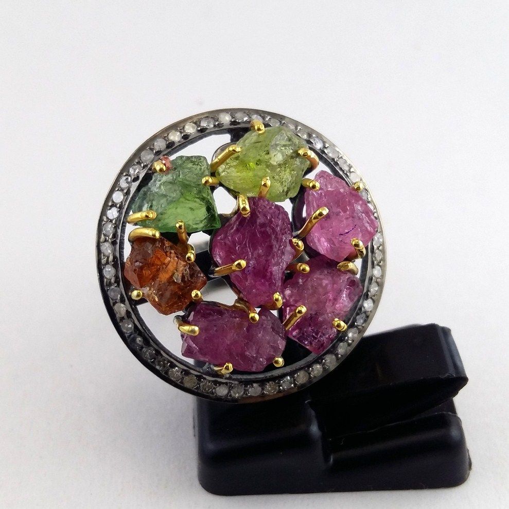 Tourmaline Diamond Ring - Finish: Coated