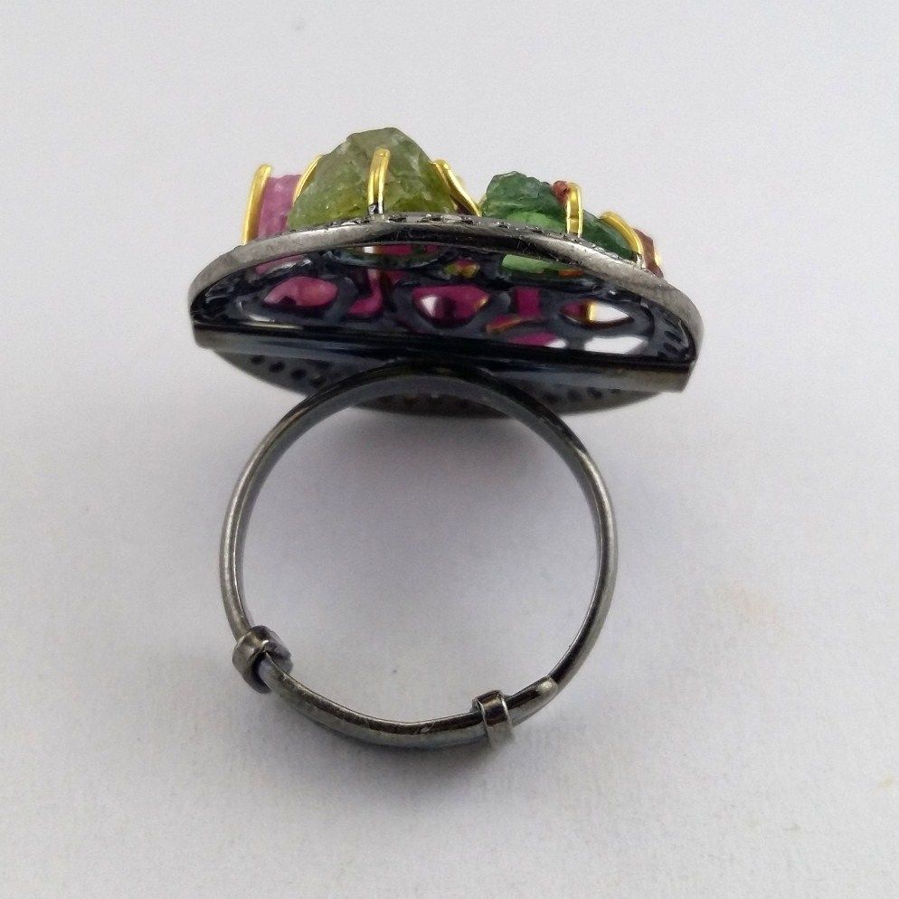 Tourmaline Diamond Ring - Finish: Coated