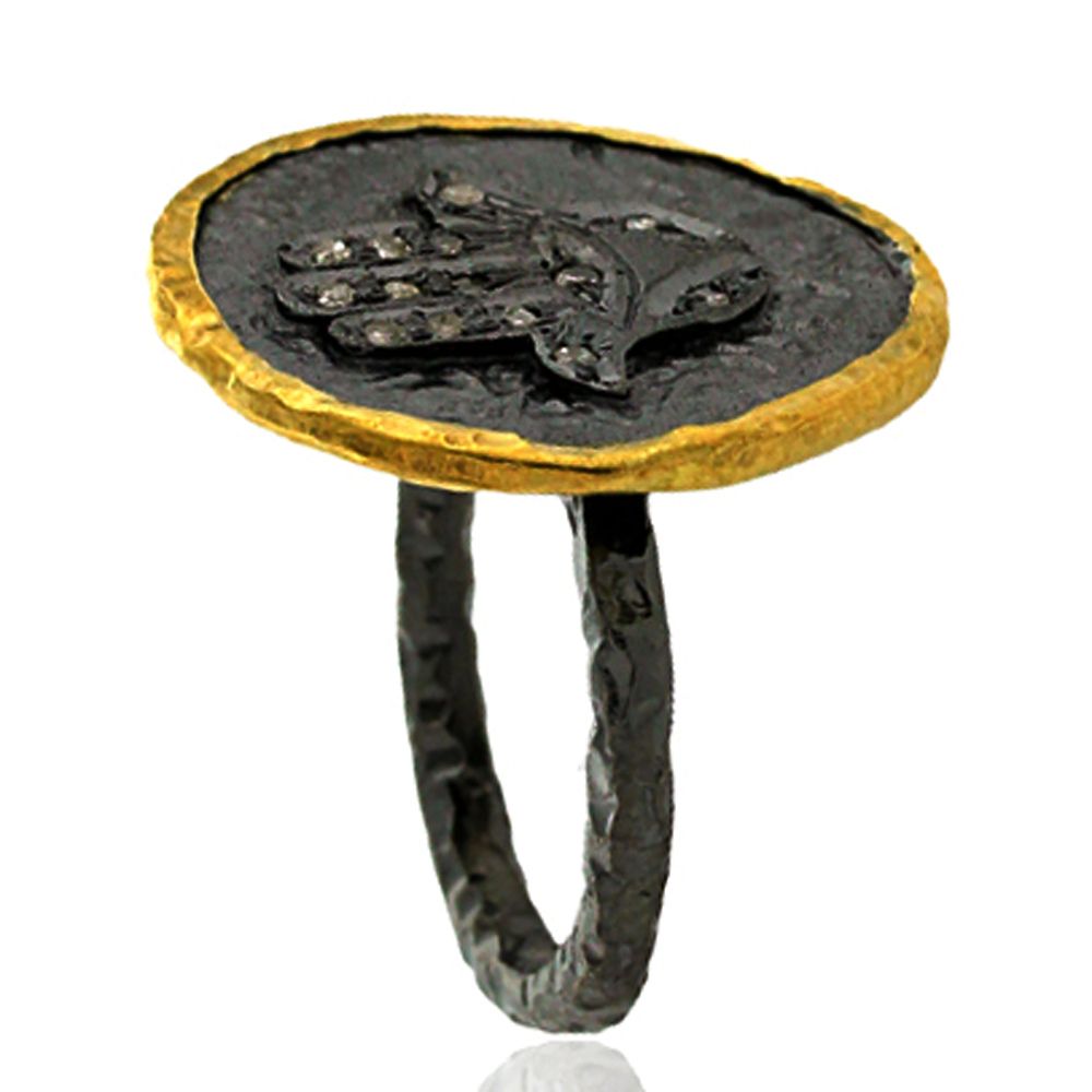 God Hand Silver Diamond Ring - Color: Golden & Black
