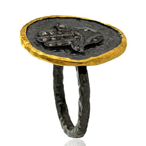 God Hand Silver Diamond Ring - Color: Golden & Black