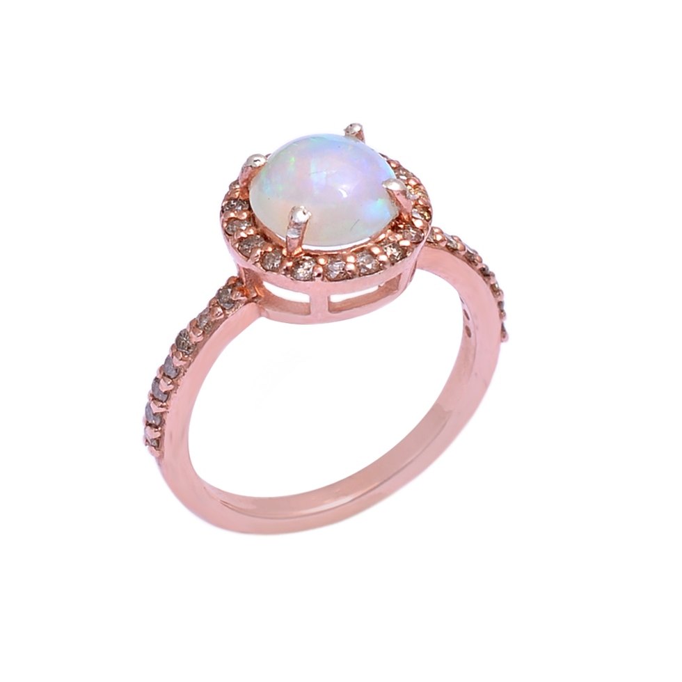 Diamond Opal Ring In Sterling Silver With Fine Gold Plating - Finish: Coated