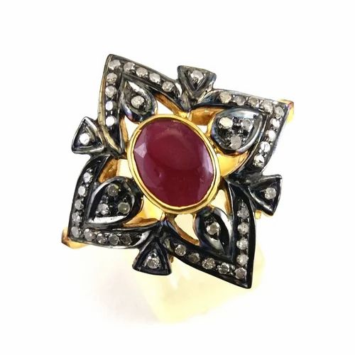 Ruby Diamond Silver Ring - Finish: Coated