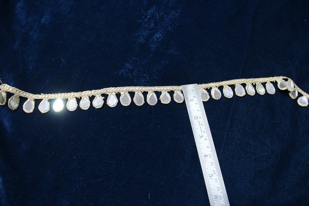 Mirror & Lace - Golden Border Lace, 1 Inch Width, 9 Meter Length | Fancy Lace With Sequenced Jari Work & Elegant Design