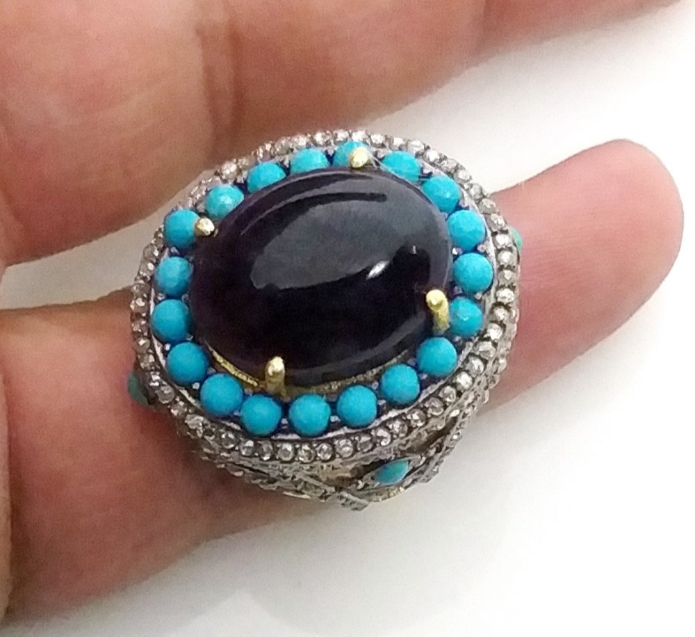 Amethyst Turquoise Ring - Finish: Coated