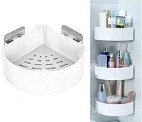 Plastic Corner Shelf - Pp Plastic, 12d X 15w X 7h Cm, Glossy White | Easy Installation, High Load Capacity, Space-saving Design