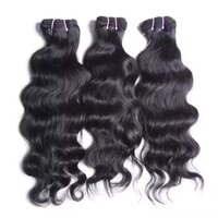 100% Cuticle Aligned Temple Remy Weft Hair Bundle Black Color Wavy Hair Extension 14 Inch