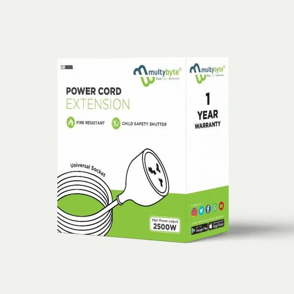 Multybyte Power Cord Extension Cable (Male to Female) with 5 Meters