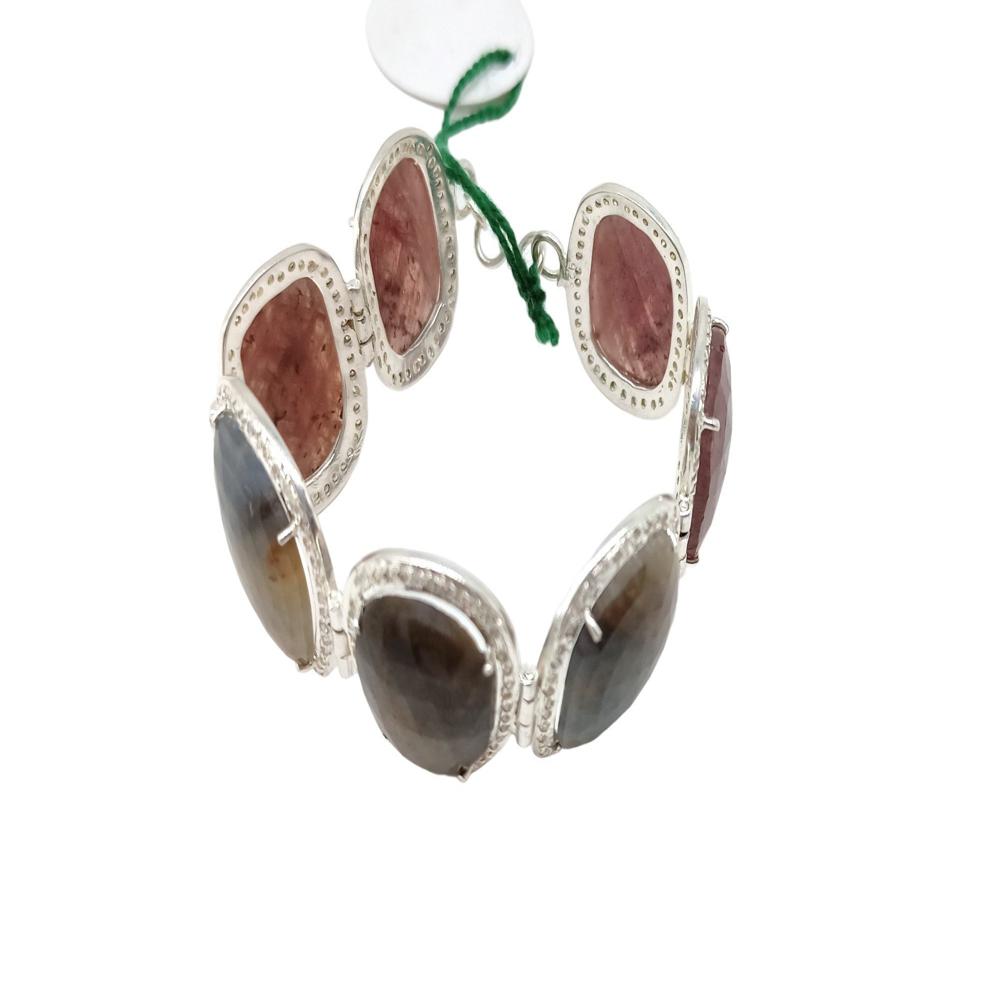 925 Sterling Silver Natural Ruby Bracelet - Weight: 35.6 Grams (G)