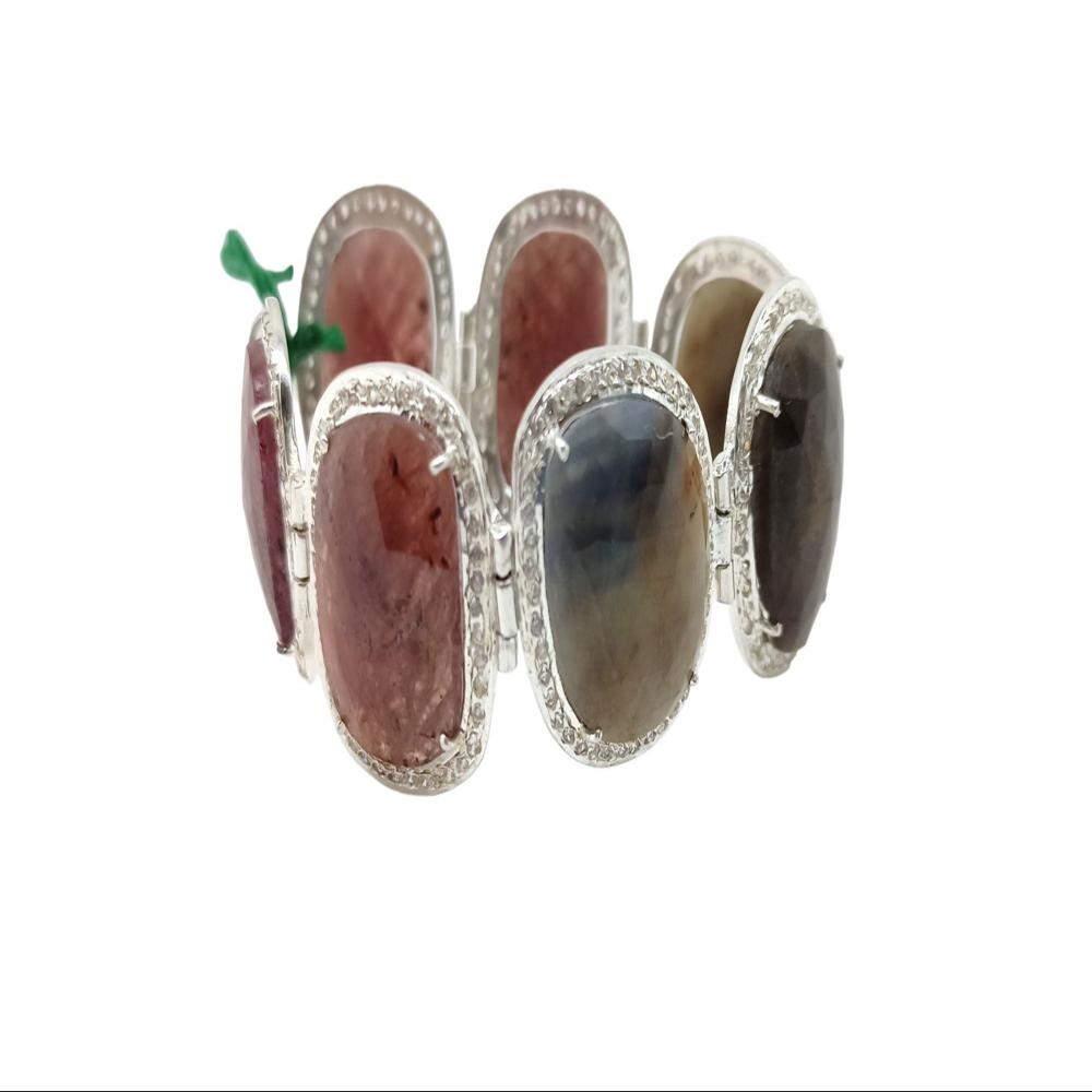 925 Sterling Silver Natural Ruby Bracelet - Weight: 35.6 Grams (G)