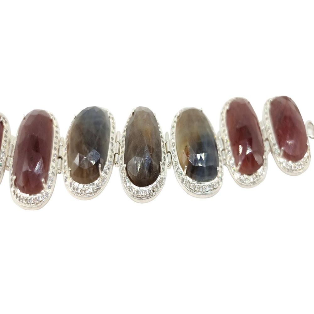925 Sterling Silver Natural Ruby Bracelet - Weight: 35.6 Grams (G)