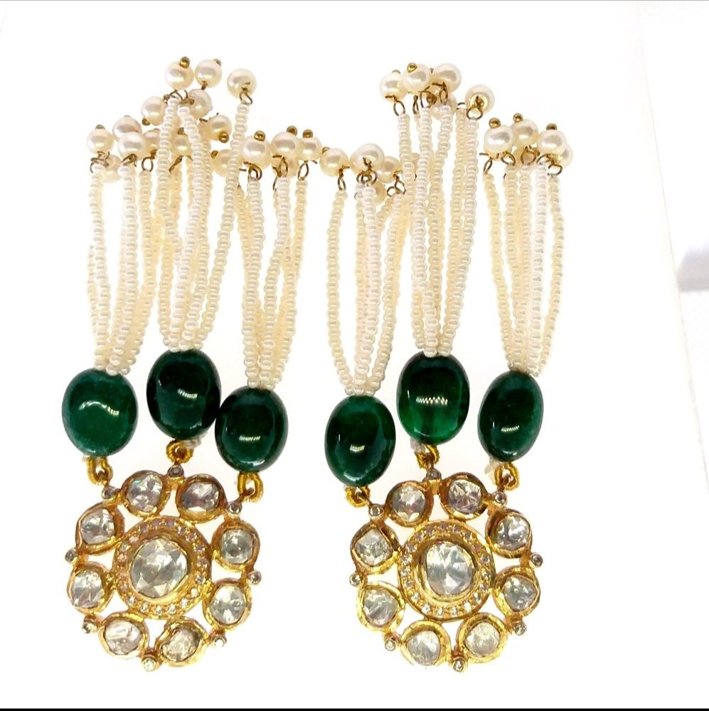 Polki Earrings with 925 Sterling Silver Dangler