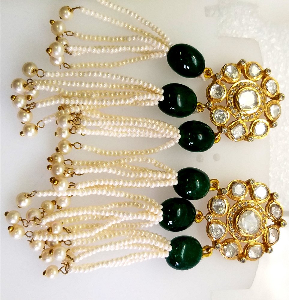 Polki Earrings with 925 Sterling Silver Dangler