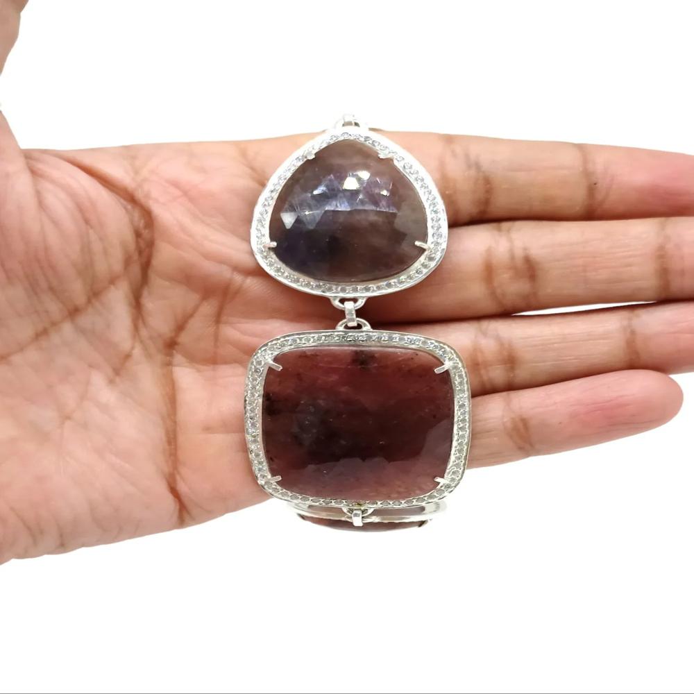 925 Sterling Silver Natural Ruby Bracelet - Jewelry Type: Bangles