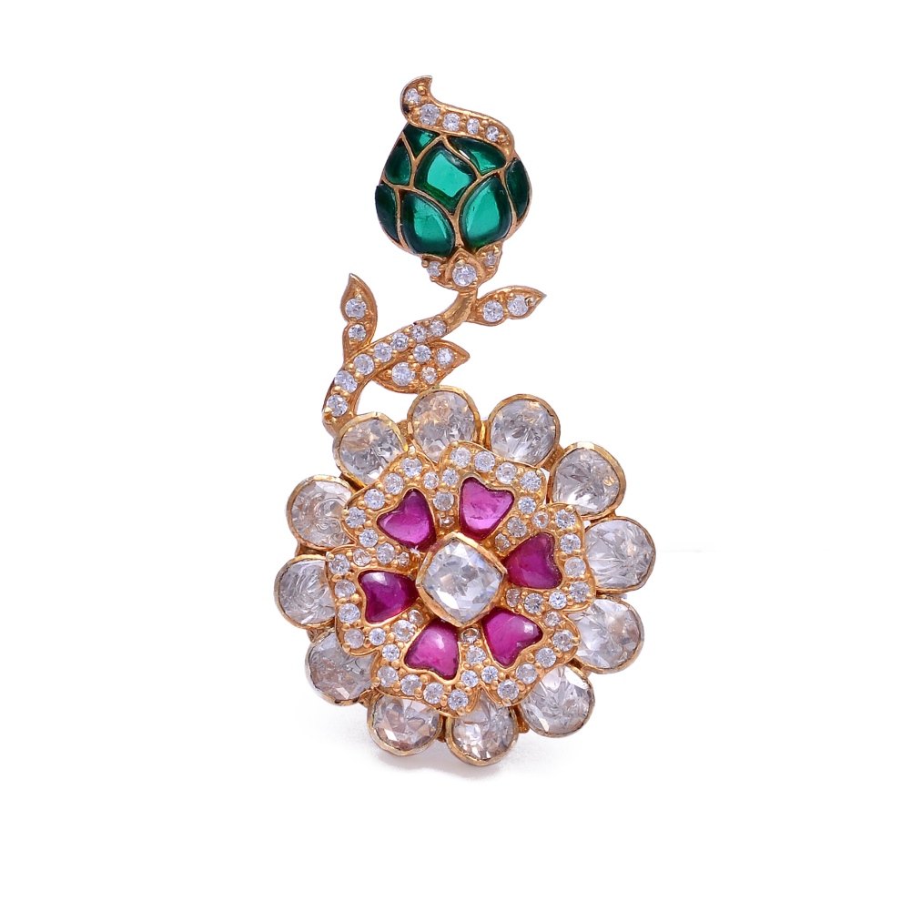 Designer Polki Ring crafted in 925 Sterling Silver with High Gold Plating
