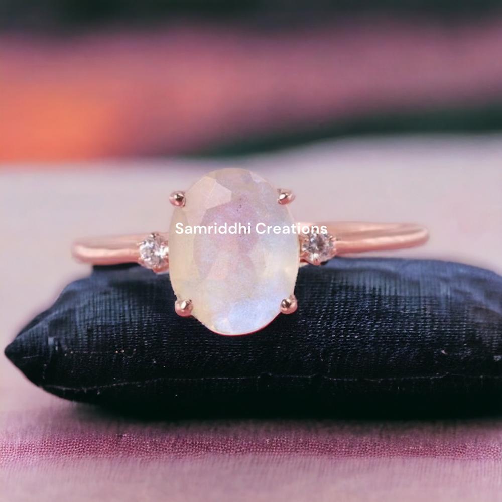 Rainbow Moonstone Ring - Color: White