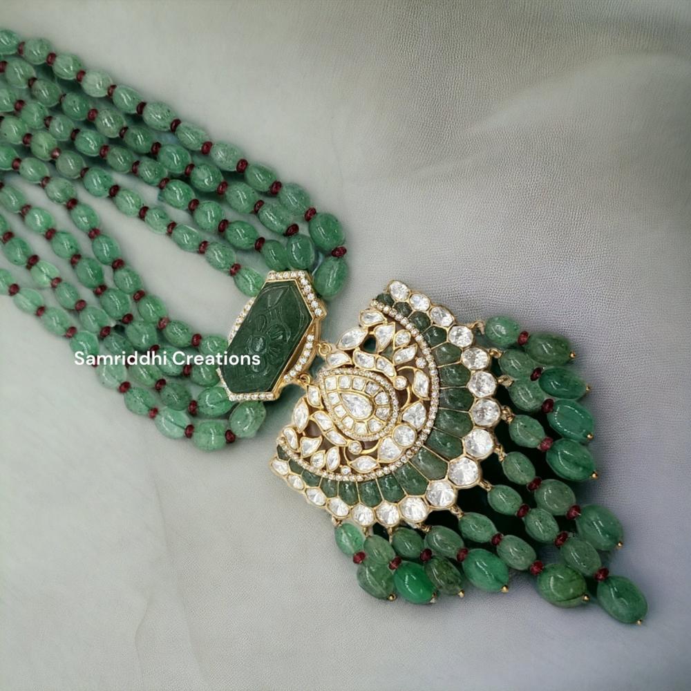 Gemstone Bead Necklace - 20 Inch, 925 Sterling Silver With Gold Plating, Synthetic Moissanite & Natural Green Quartz | 143.700 Grams Weight