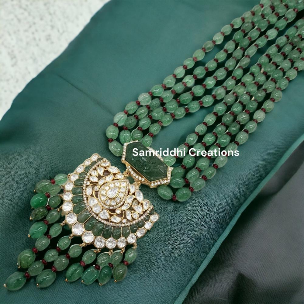 Gemstone Bead Necklace - 20 Inch, 925 Sterling Silver With Gold Plating, Synthetic Moissanite & Natural Green Quartz | 143.700 Grams Weight