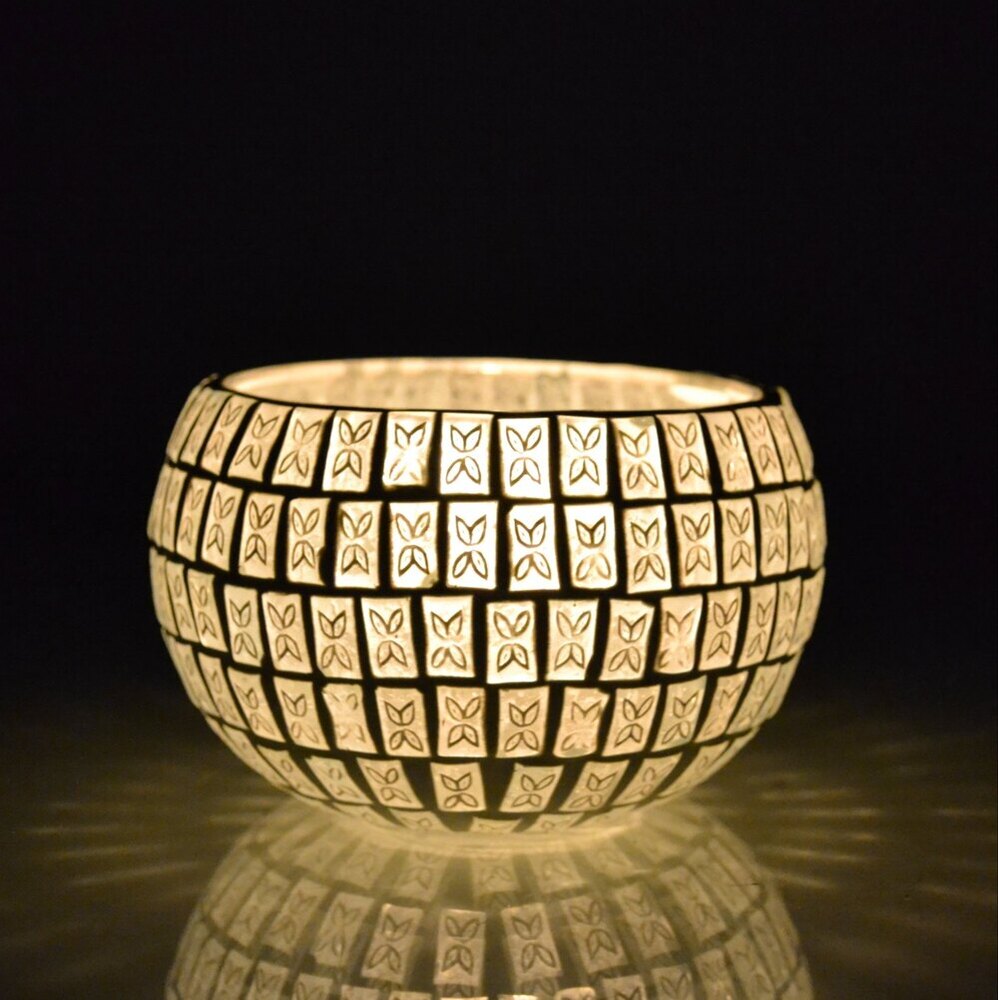 White Mosaic Candle Holder