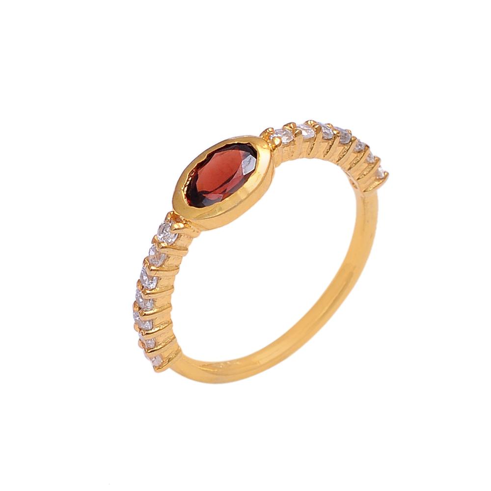 Gold Plated Silver Ring studded with Garnet