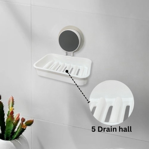 Plastic Soap Dish Heavy - Abs Plastic, 12.7 X 8.64 X 2.79 Cm, White | Self-adhesive, Wall Mounted, Slat Design For Quick Drying & User-friendly Setup