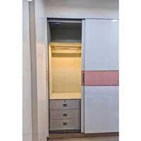 Wooden Wall Fixed Bedroom Sliding Wardrobe - Color: White And Beige