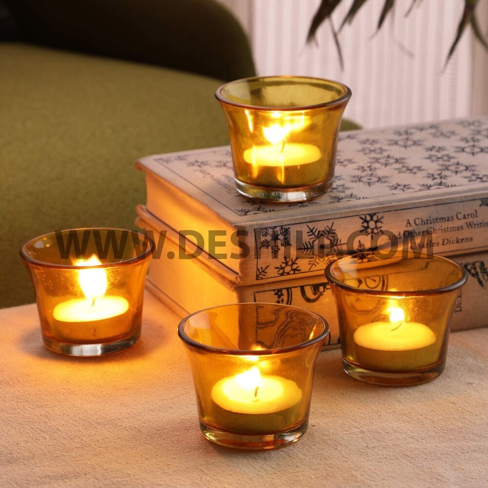 Yellow Glass Tealight Candle Holder