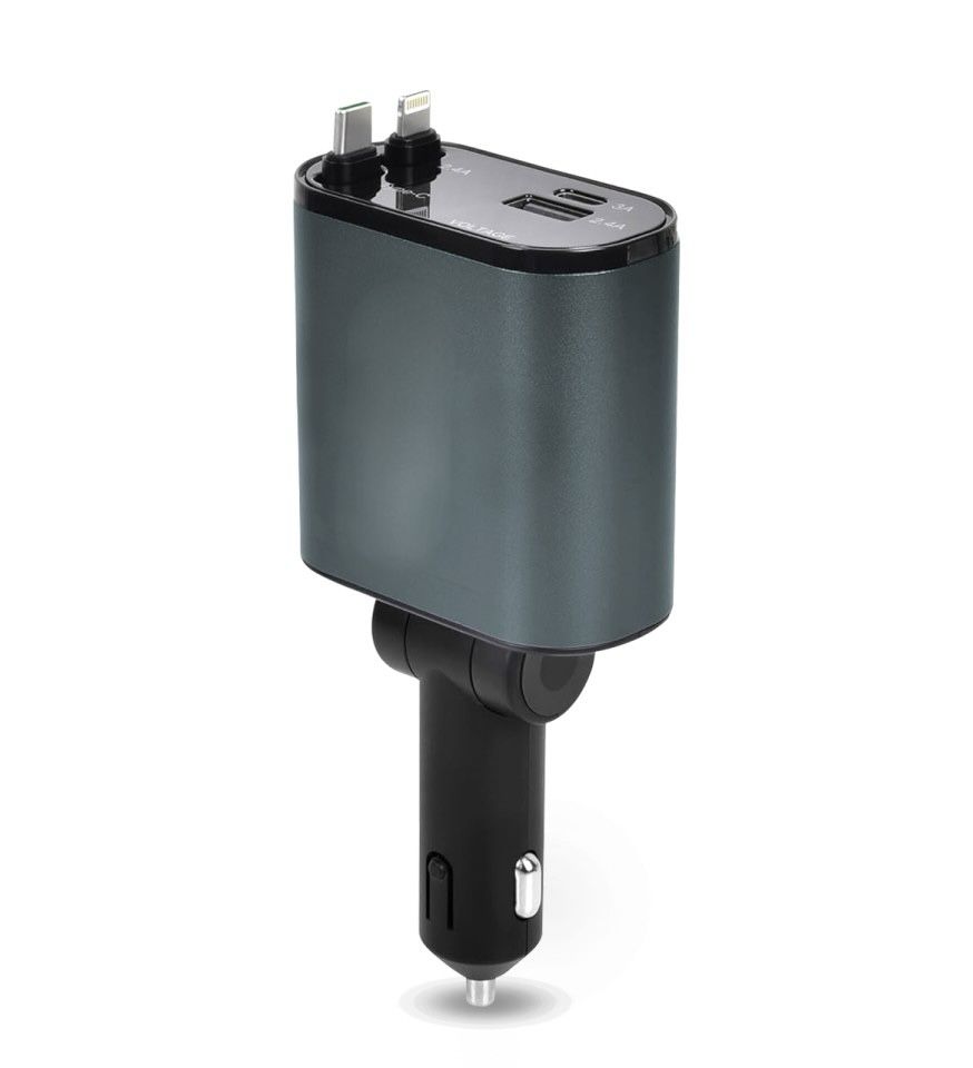 4 In 1 Fast Car Charger With Retractable Cable