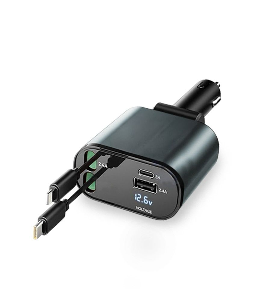 4 In 1 Fast Car Charger With Retractable Cable