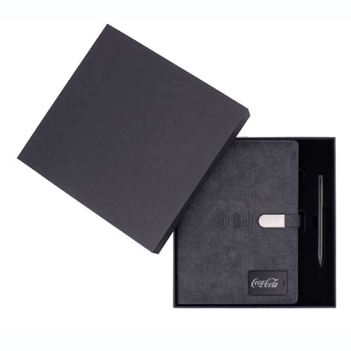 Zip Folder with 8000 mAh Power Bank, Wireless Charger, Lamp and Gift Box with Pen